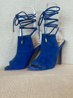 Steve Madden Cobalt Blue Suede Lace-Up Peep Toe Stilettos